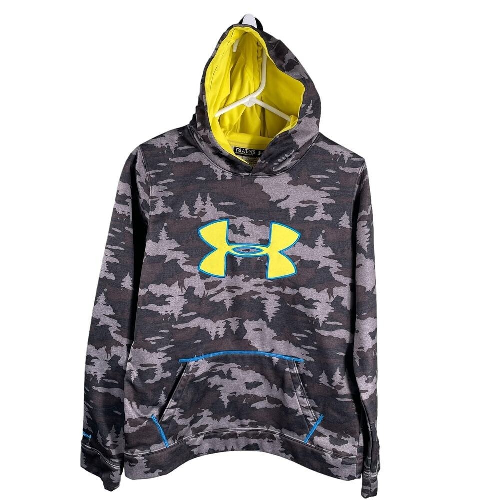 Under Armour Hoodie Kids YXL Grey Camo‎ ColdGear Storm1 Pullover Sweatshirt